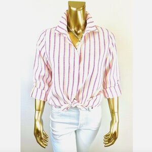 CLOSING SALE - CHICO'S $99 NWT SIZE-2 NO-IRON 99% LINEN METALLIC  SHIRT (L-12)